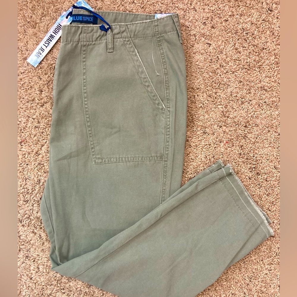 Blue Spice NWT High waist crop canvas pants w/ cool raw hem 13/14